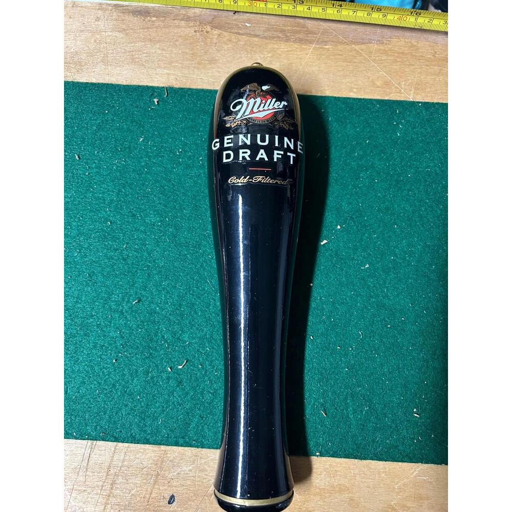 Miller Genuine Draft Beer Tap Handle Black Gold Draft Bar Knob Vintage